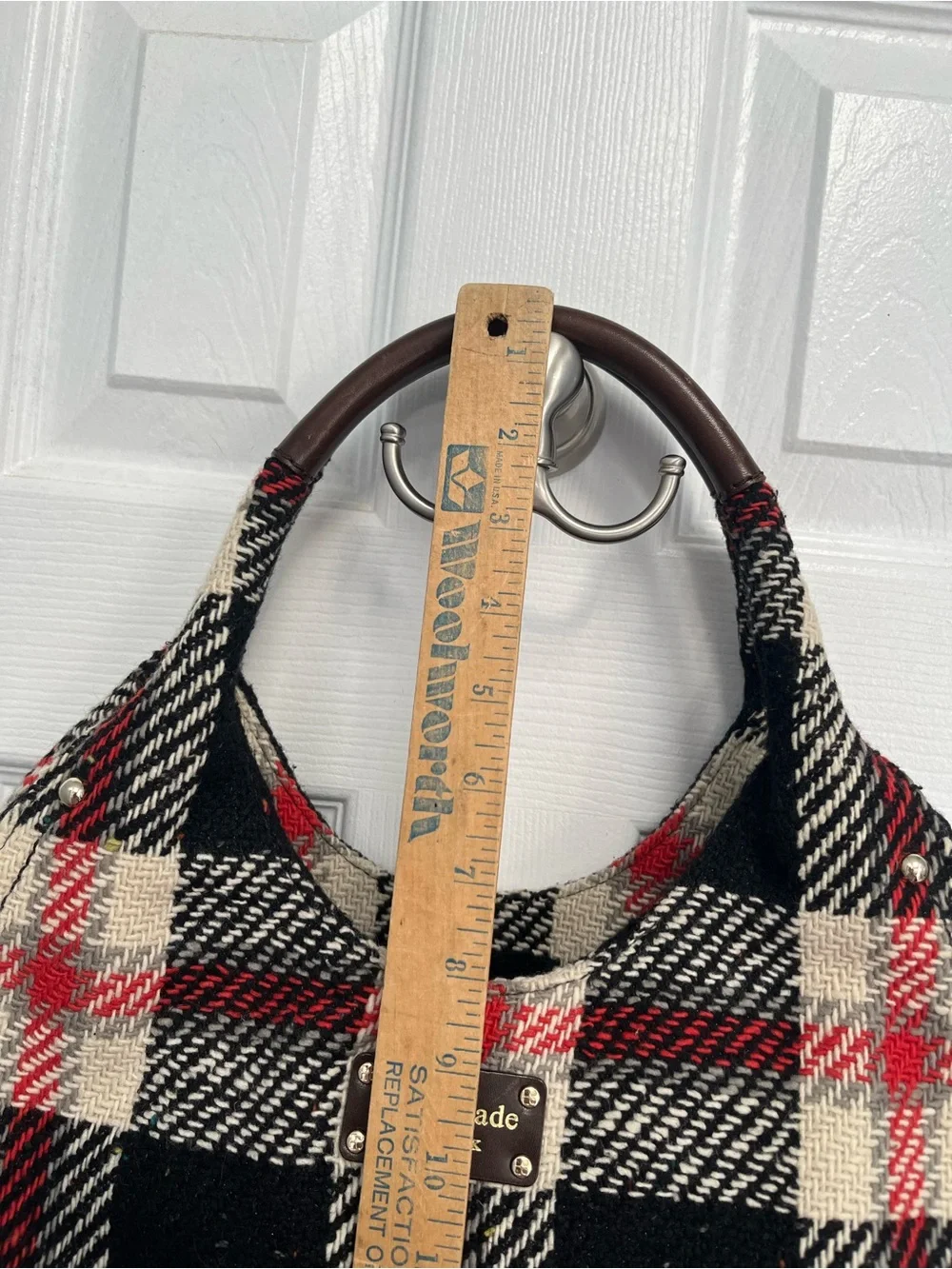 Kate Spade NY Storybook Lining Ruby Park Shon Hobo Bag Plaid Wool Red